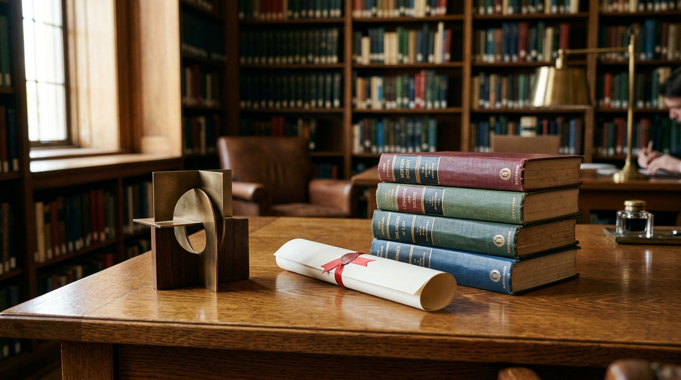 Libros apilados junto a una escultura y un diploma del Premio Carlos Fuentes 2026
